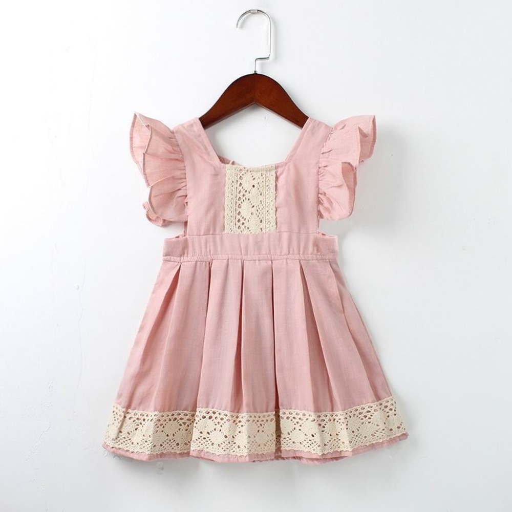 Girls Pink Ivory Pleated Lace Tunic Dress 00260029